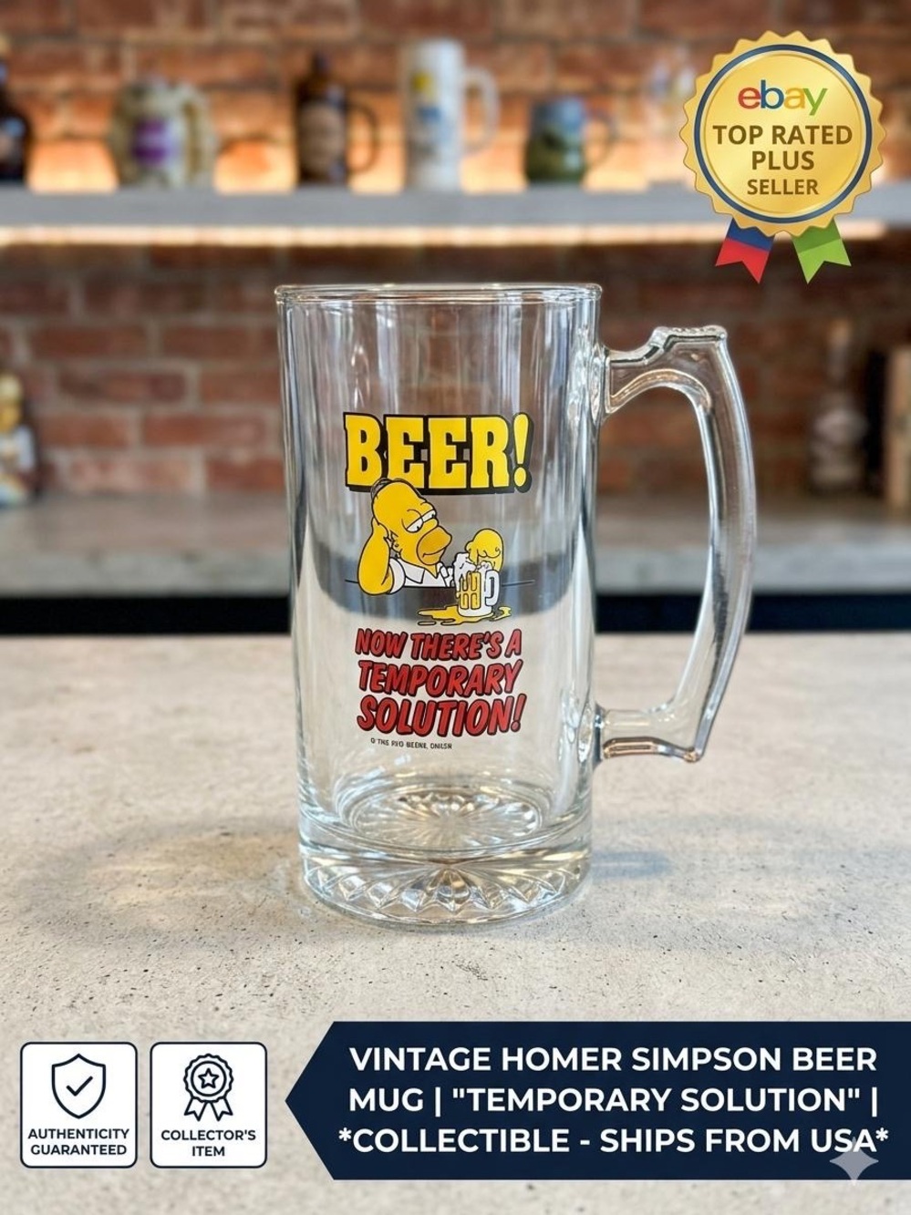 Vintage The Simpsons Homer Simpson Beer There's A Temporary Solution Mug Glass